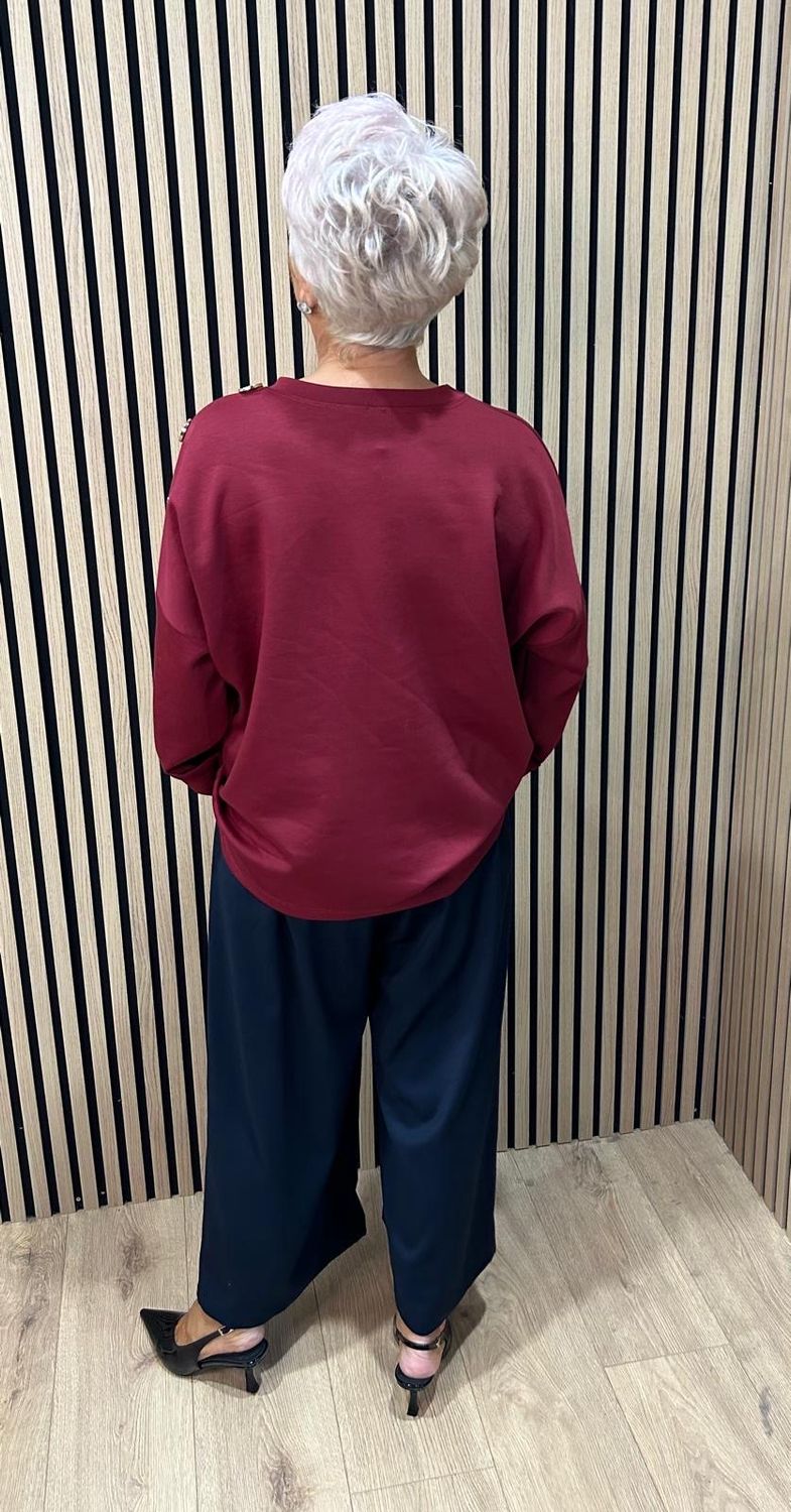 Statement Button Detail Jumper - Burgundy