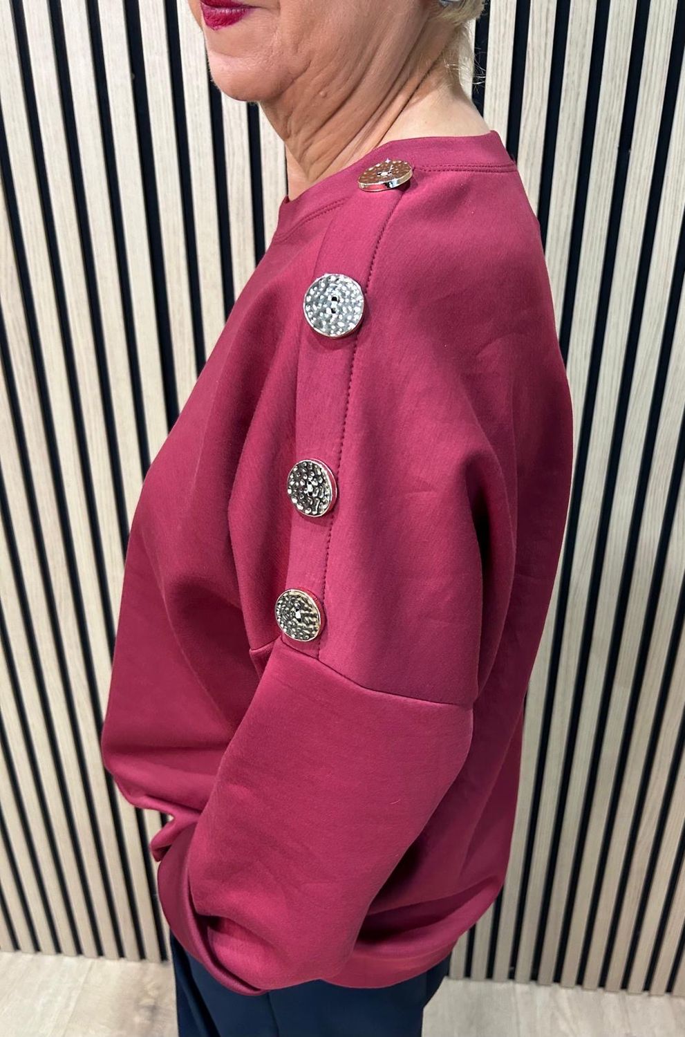 Statement Button Detail Jumper - Burgundy