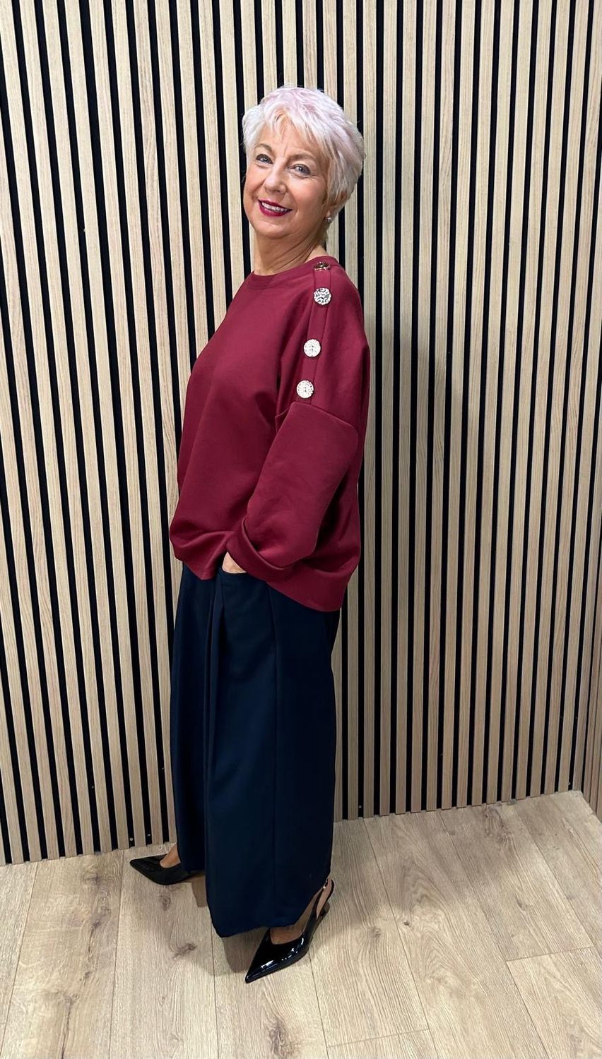 Statement Button Detail Jumper - Burgundy