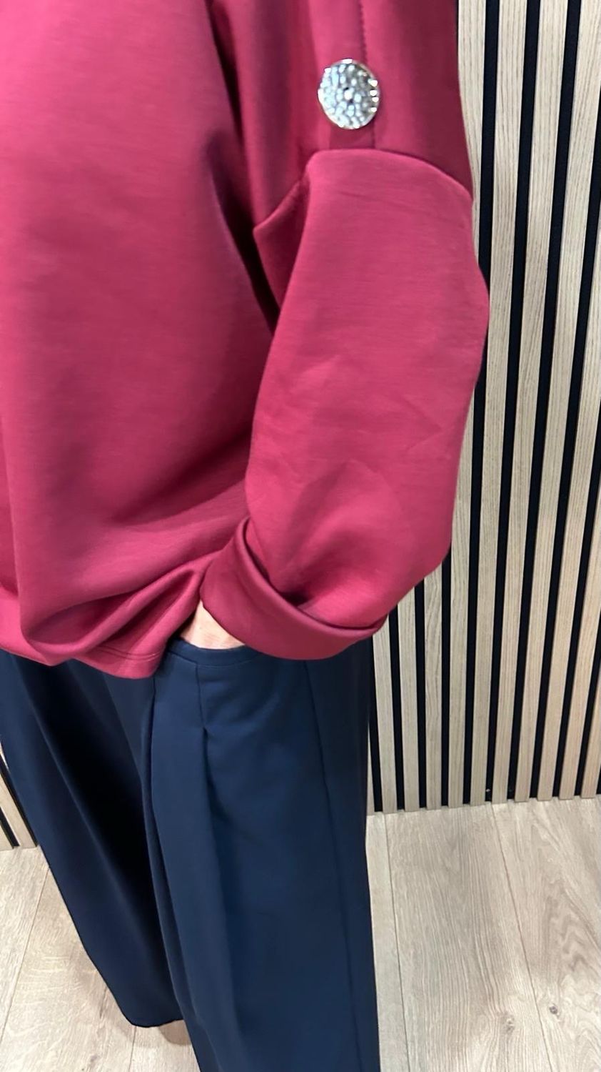 Statement Button Detail Jumper - Burgundy