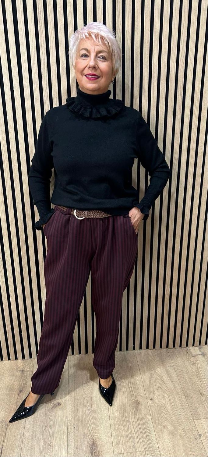 Striped Stretch Trousers - Oxblood