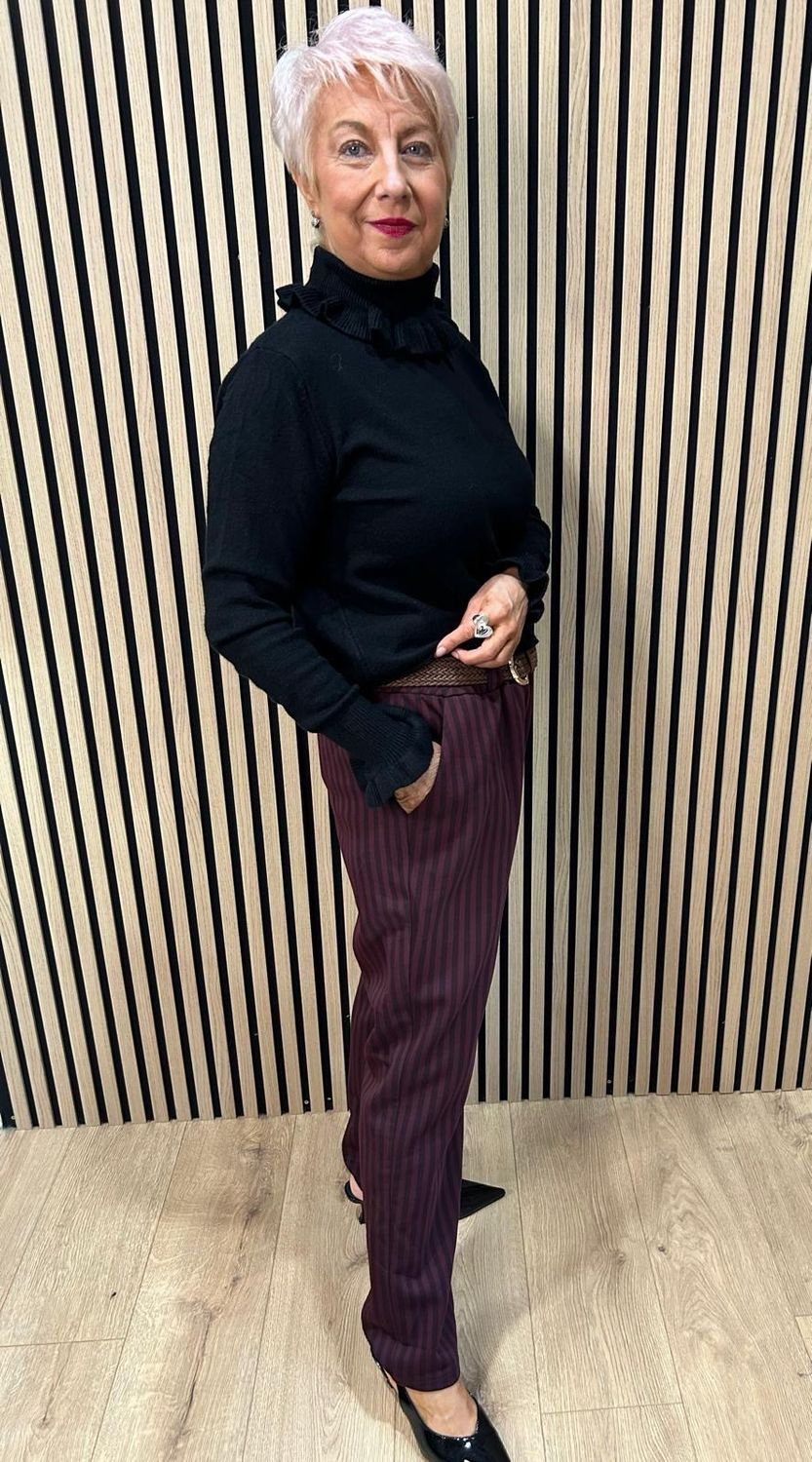 Striped Stretch Trousers - Oxblood