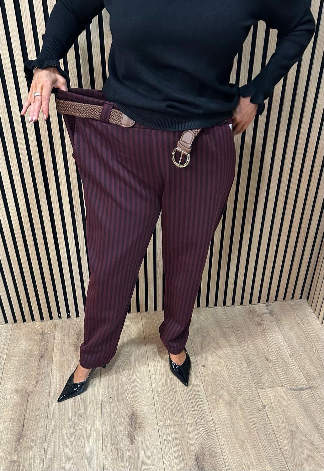 Striped Stretch Trousers - Oxblood