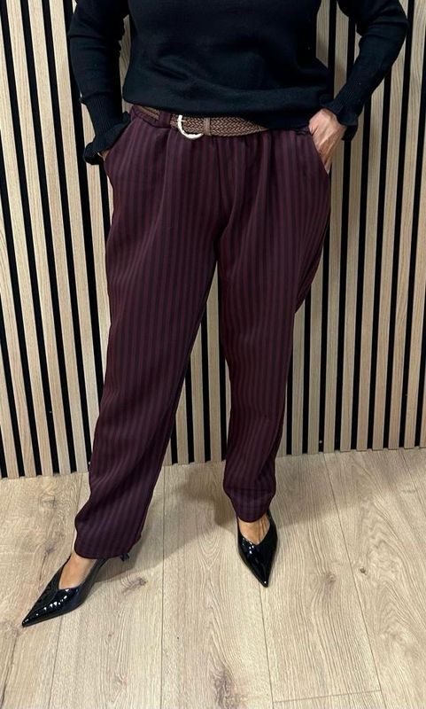 Striped Stretch Trousers - Oxblood