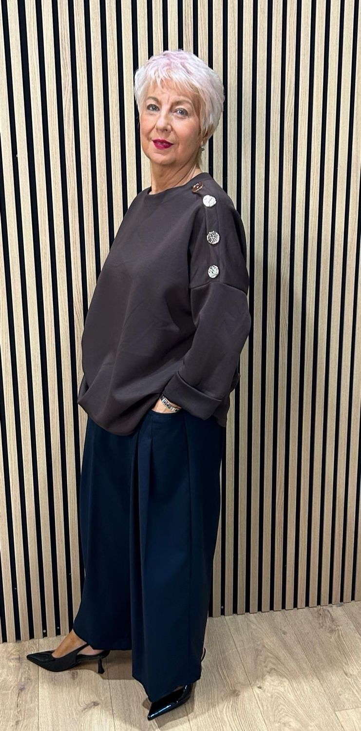 Statement Button Detail Jumper - Chocolate