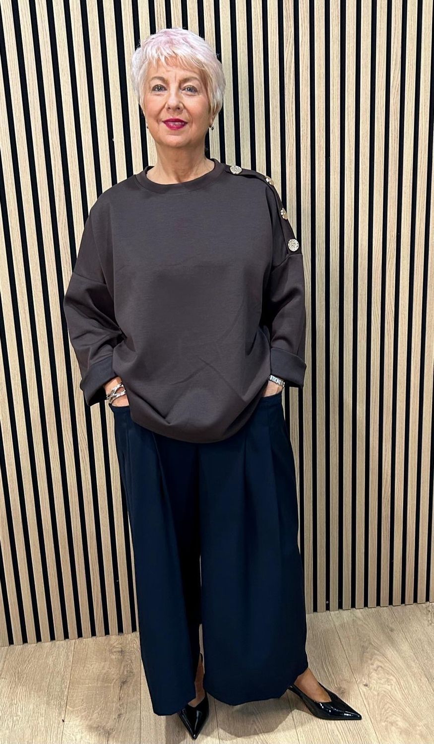 Statement Button Detail Jumper - Chocolate