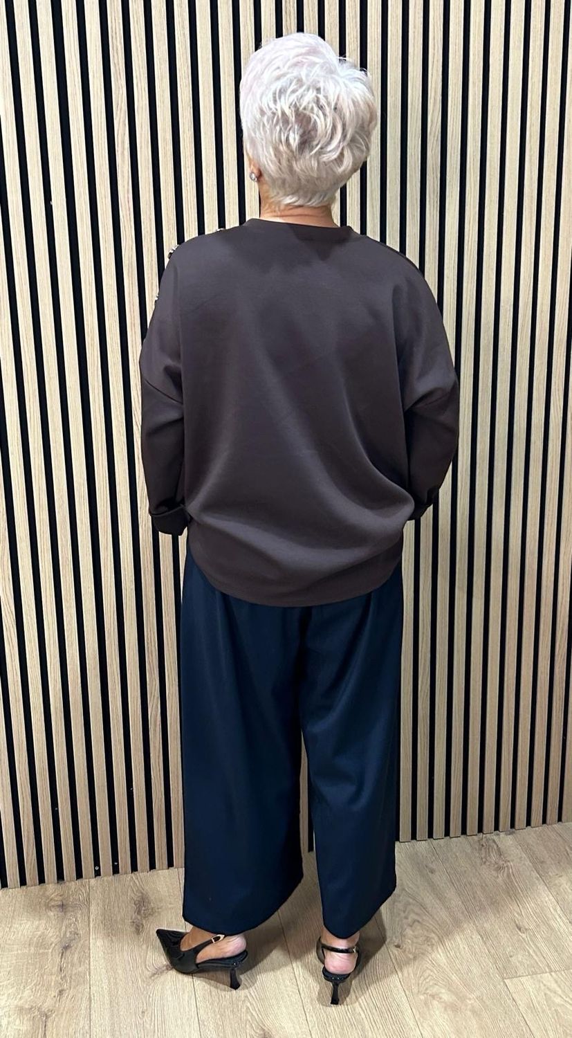 Statement Button Detail Jumper - Chocolate