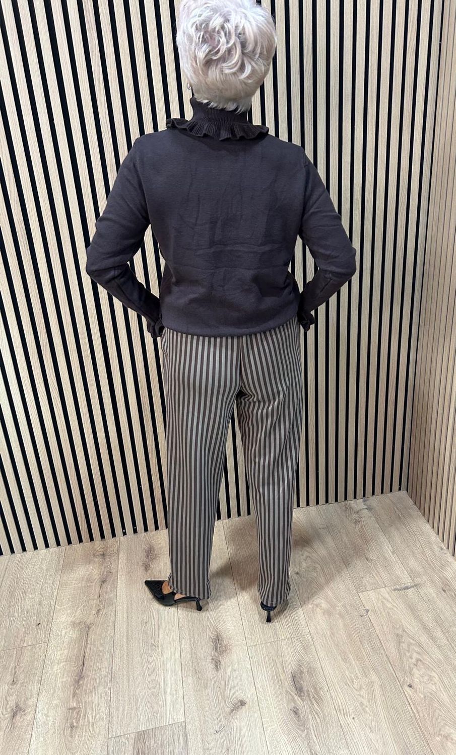Striped Stretch Trousers - Taupe