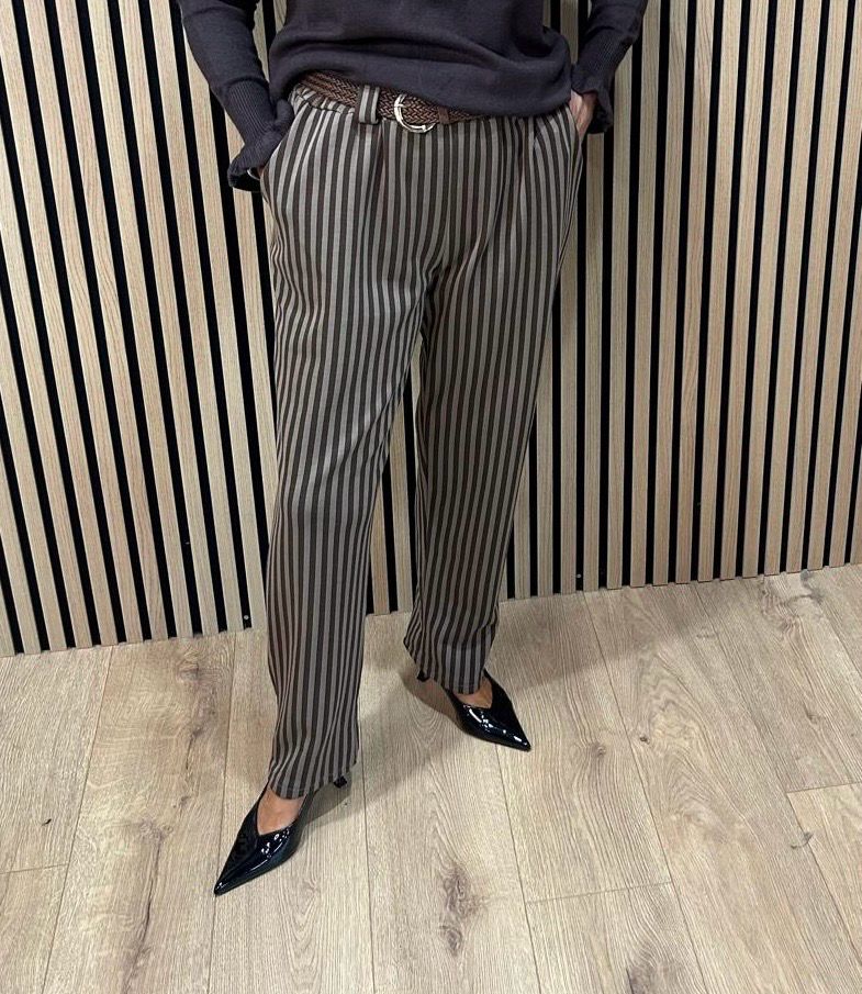 Striped Stretch Trousers - Taupe