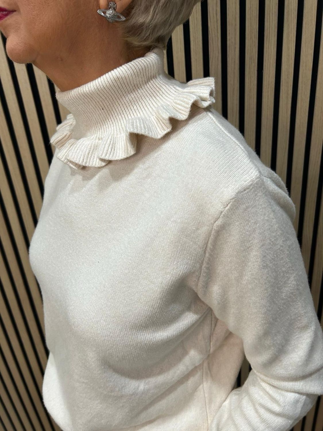 Frill Neck &amp; Cuff Jumper - Cream