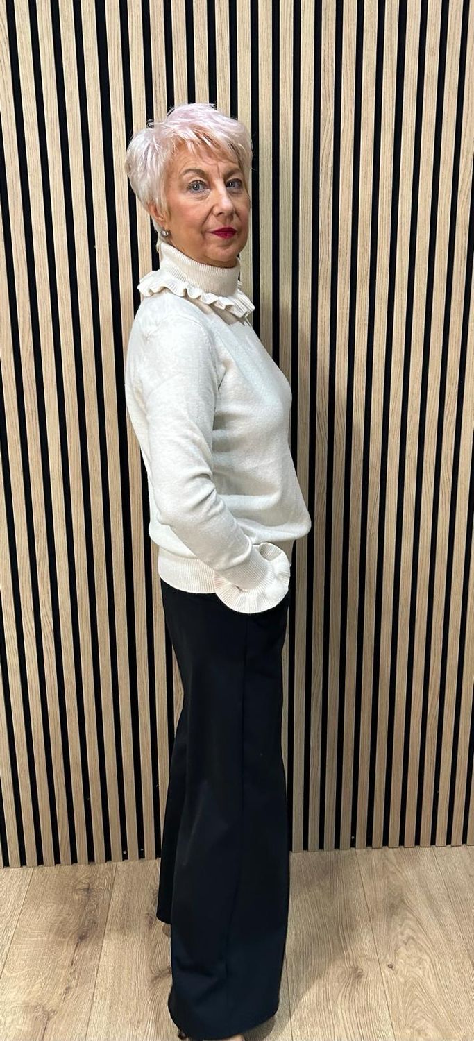 Frill Neck &amp; Cuff Jumper - Cream