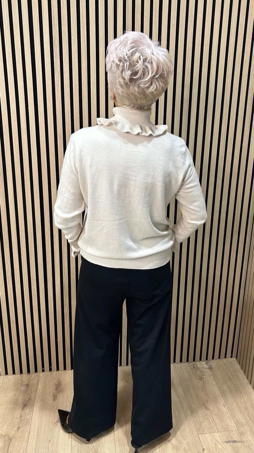 Frill Neck &amp; Cuff Jumper - Cream