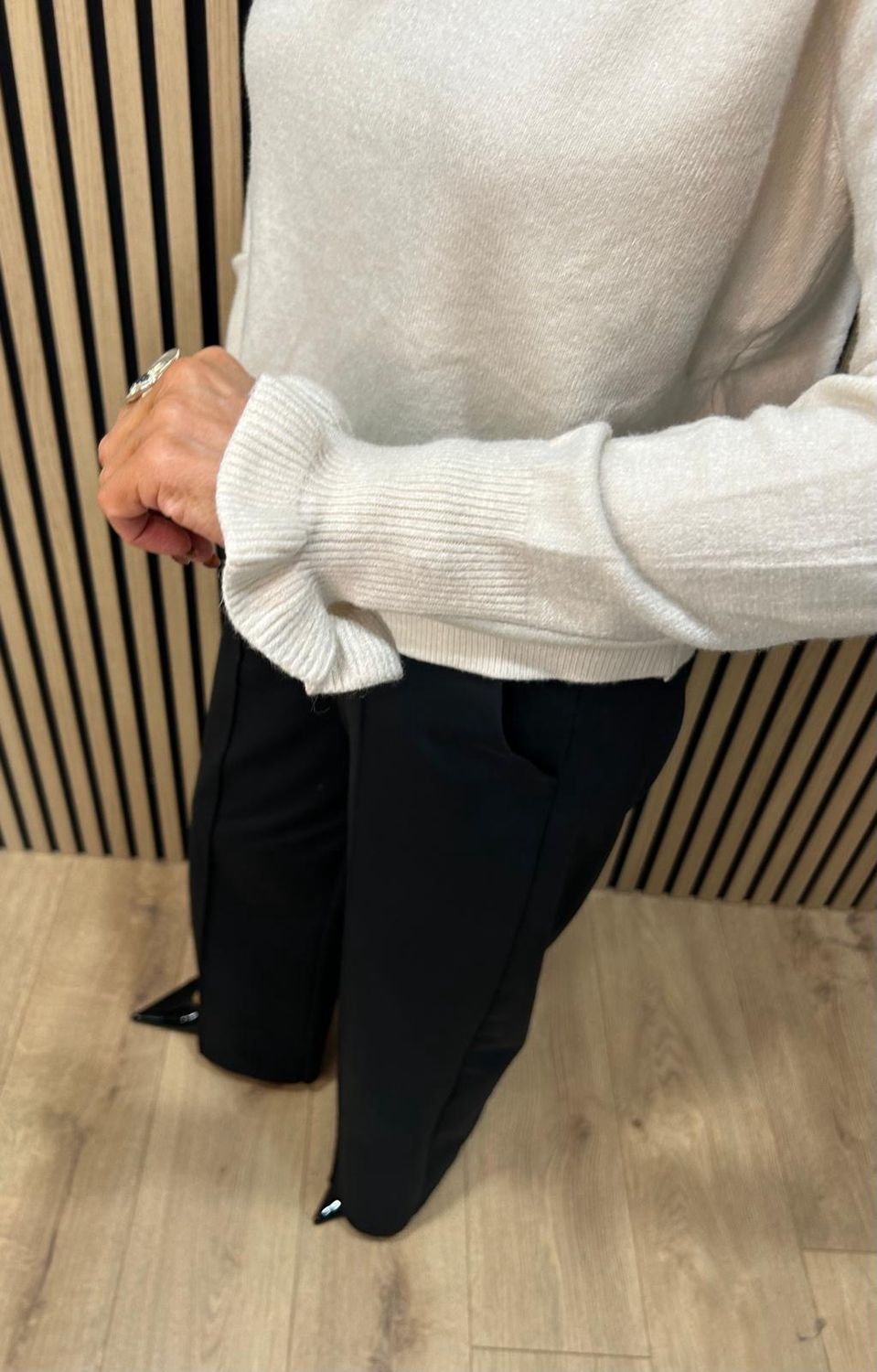 Frill Neck &amp; Cuff Jumper - Cream