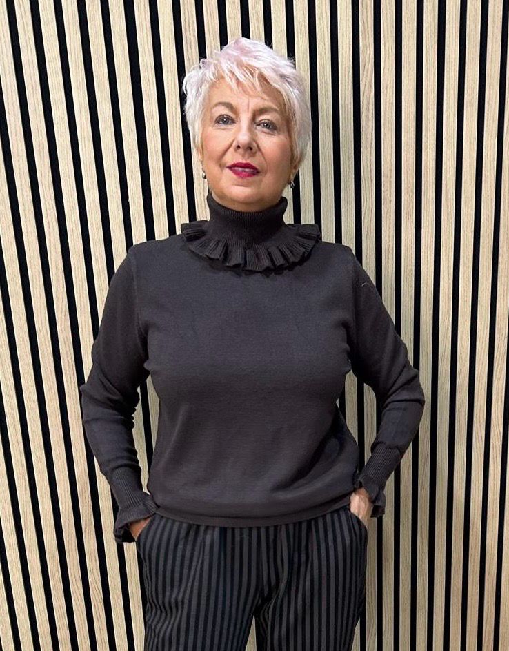 Frill Neck &amp; Cuff Jumper - Chocolate