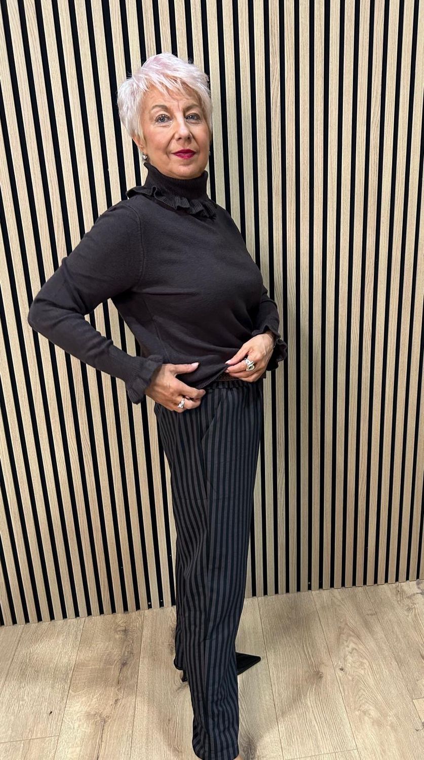 Frill Neck &amp; Cuff Jumper - Chocolate