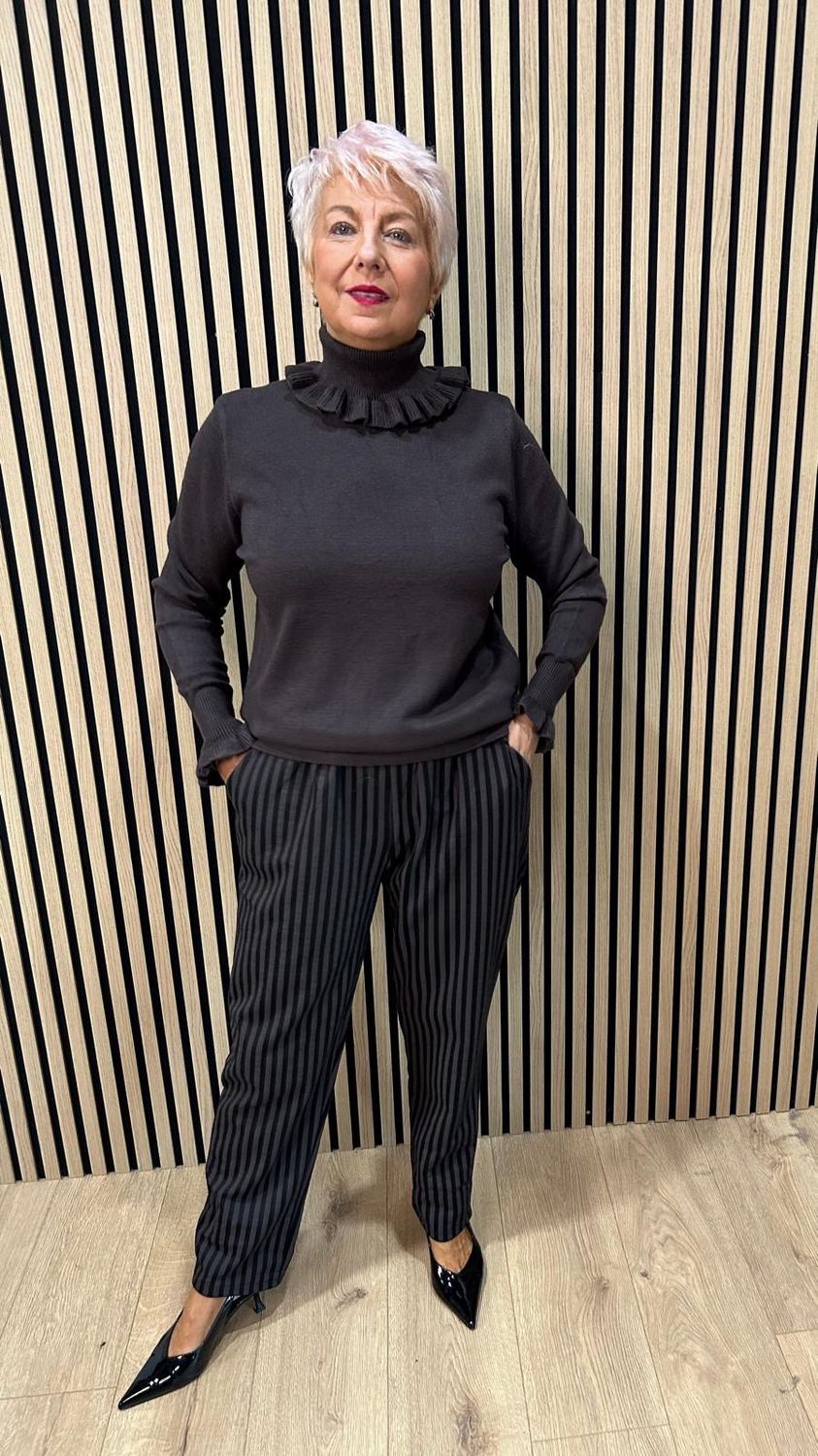 Striped Stretch Trousers - Chocolate