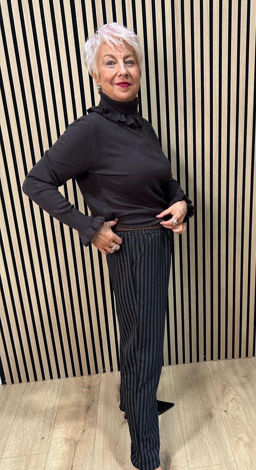 Striped Stretch Trousers - Chocolate