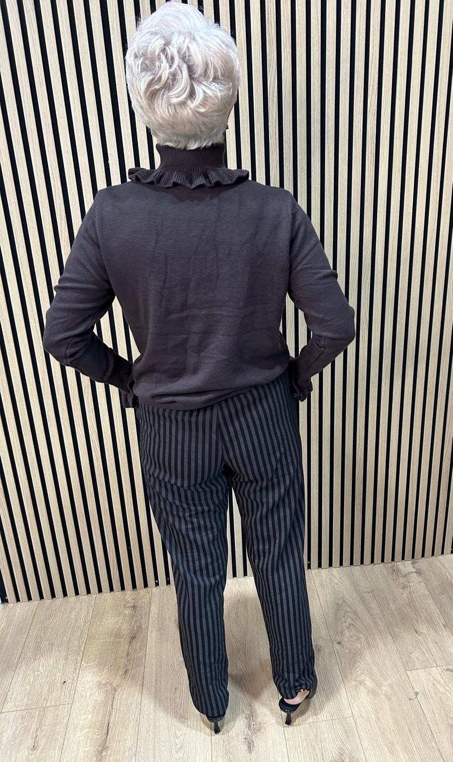 Striped Stretch Trousers - Chocolate