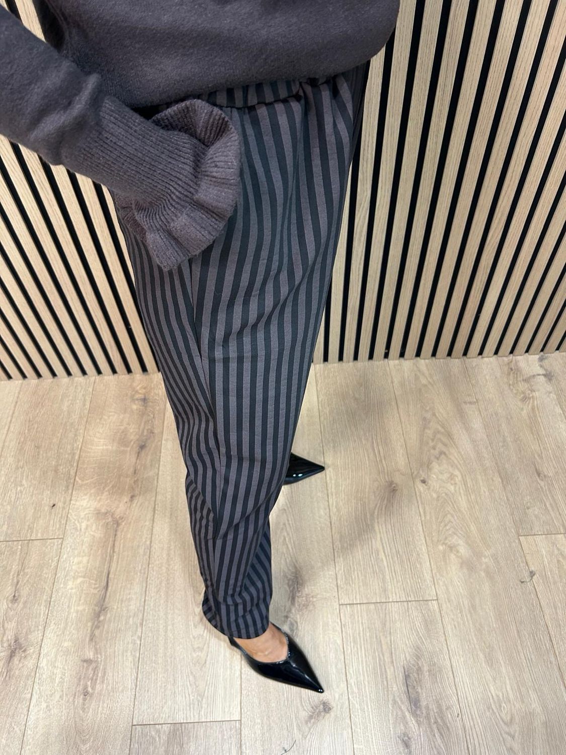 Striped Stretch Trousers - Chocolate