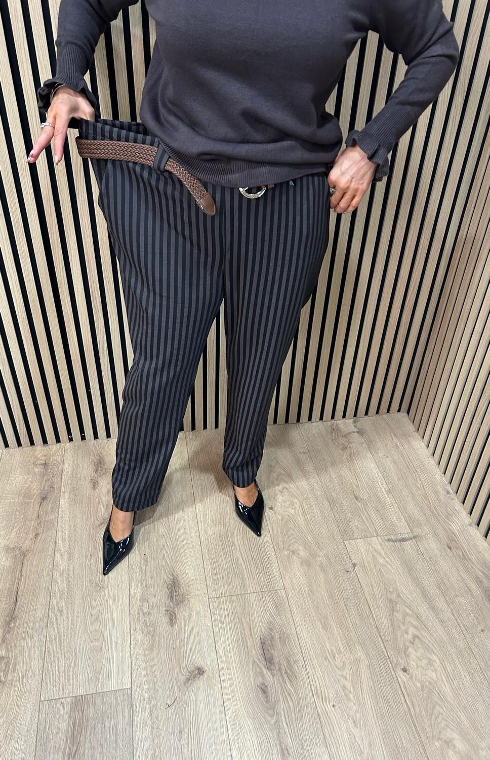 Striped Stretch Trousers - Chocolate