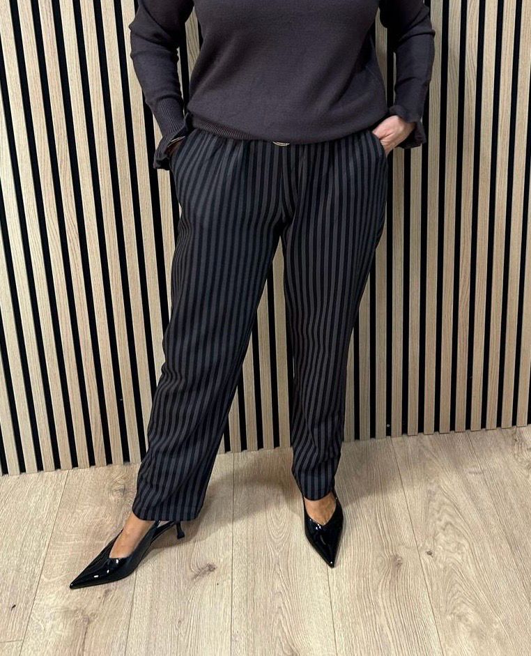 Striped Stretch Trousers - Chocolate