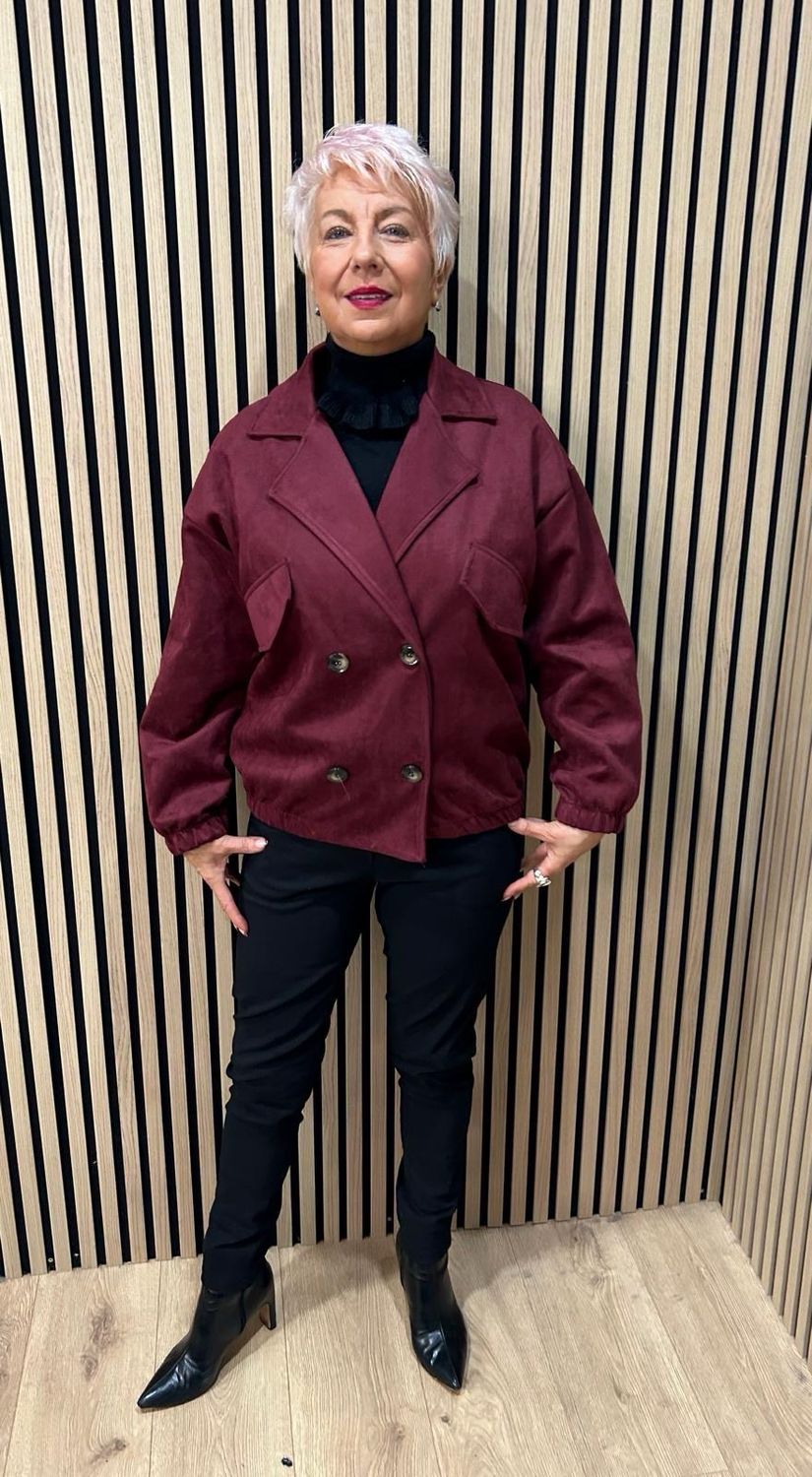 Suedette Double Breasted Jacket - Oxblood