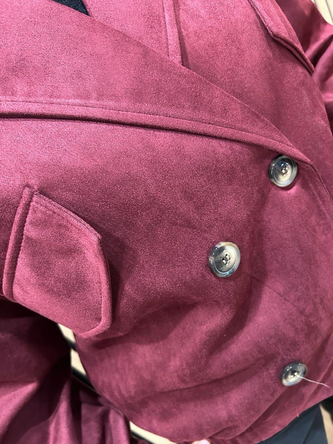 Suedette Double Breasted Jacket - Oxblood