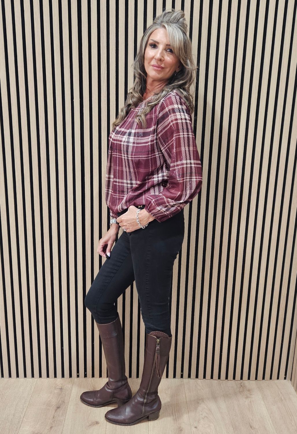 Check-Print Layered Top – Plum