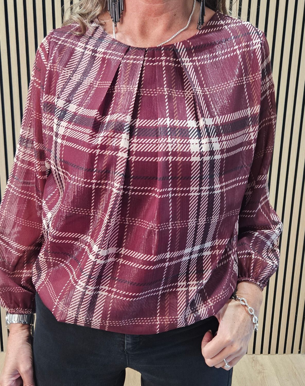 Check-Print Layered Top – Plum