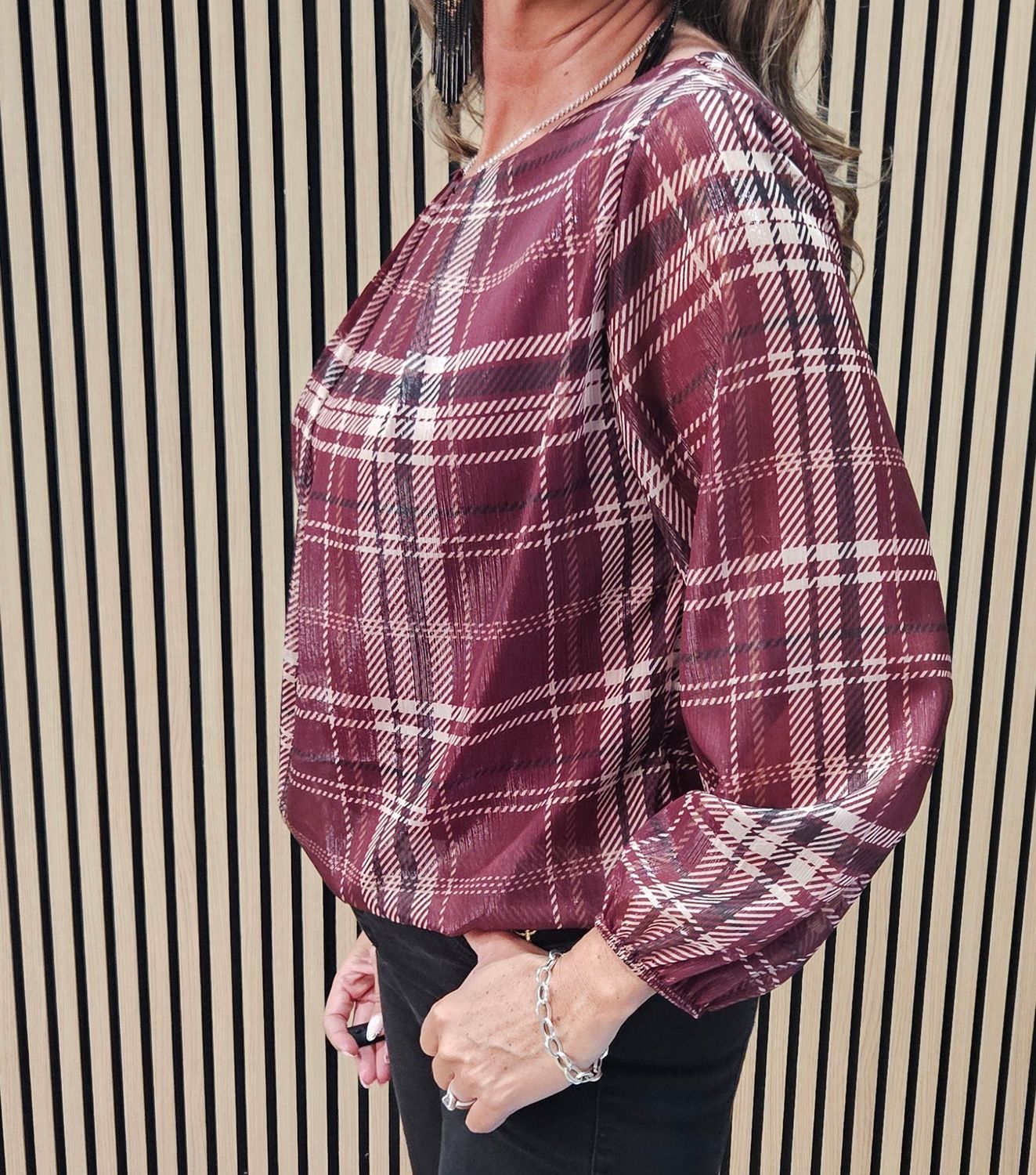 Check-Print Layered Top – Plum
