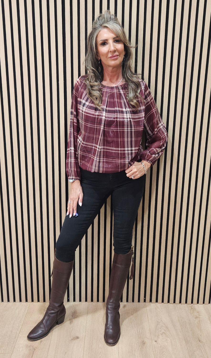 Check-Print Layered Top – Plum