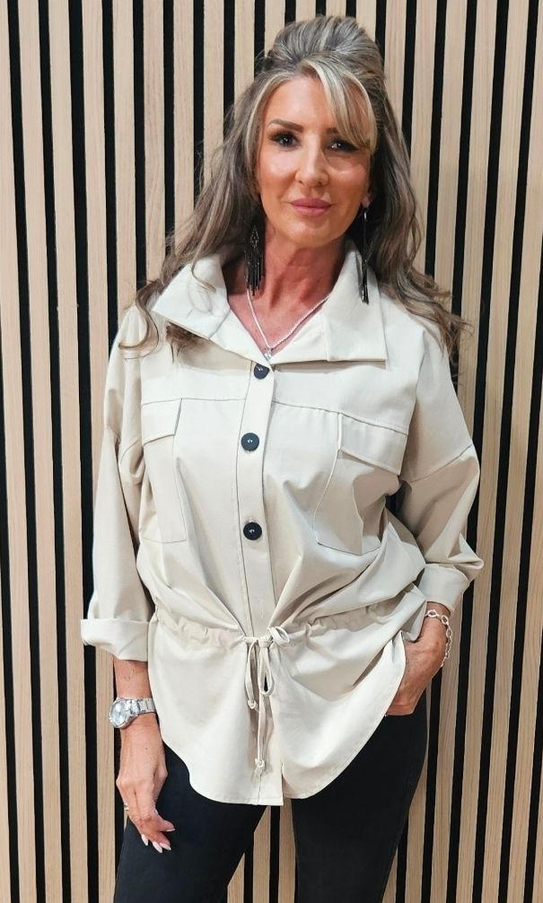 Drawstring-Waist Utility Top – Stone
