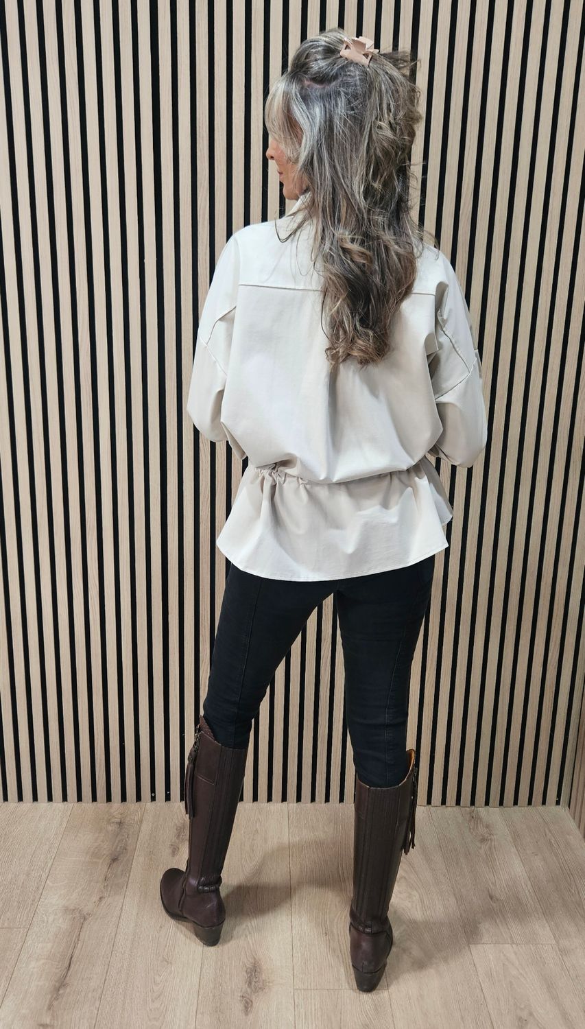 Drawstring-Waist Utility Top – Stone