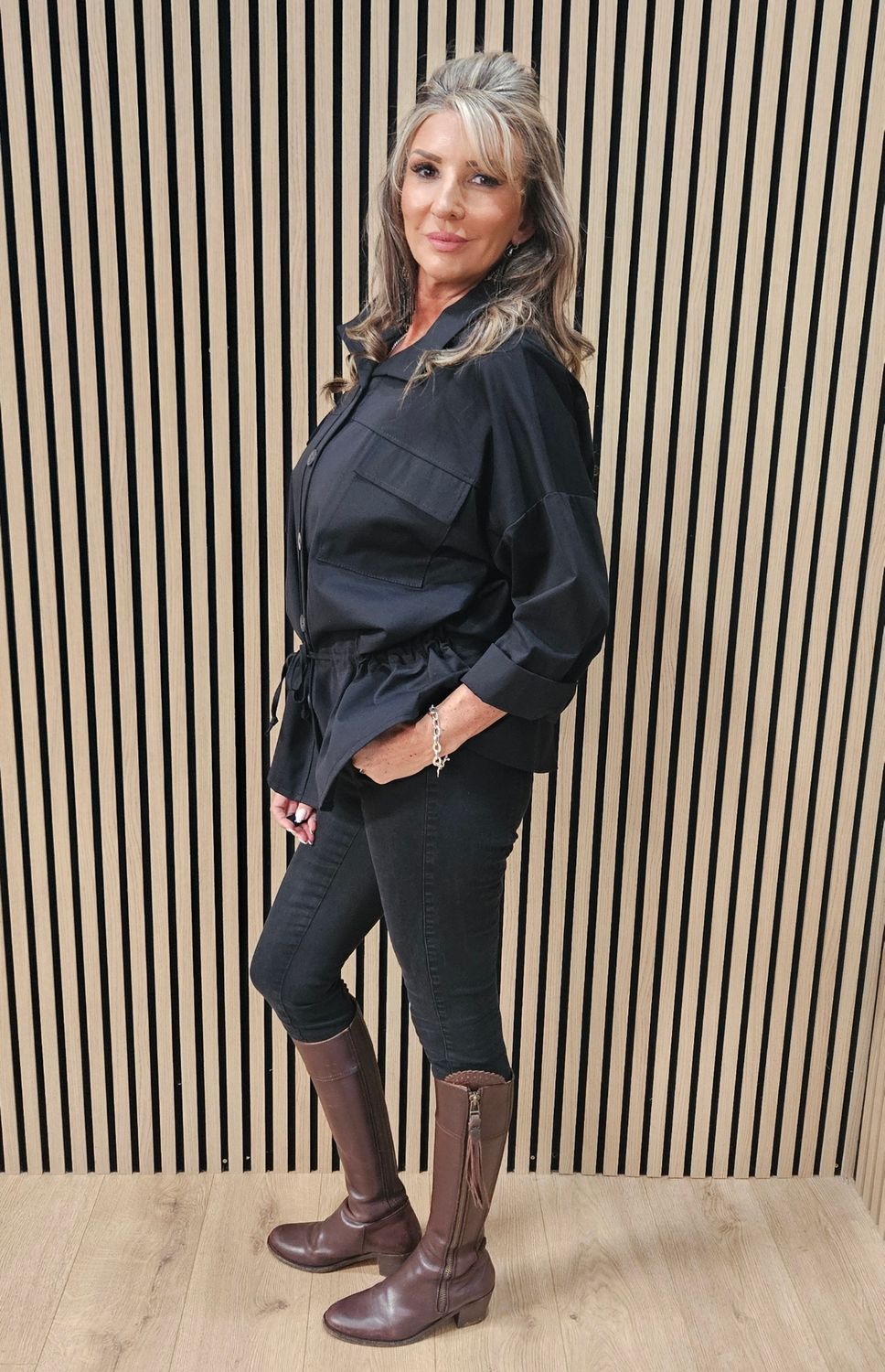 Drawstring-Waist Utility Top – Black
