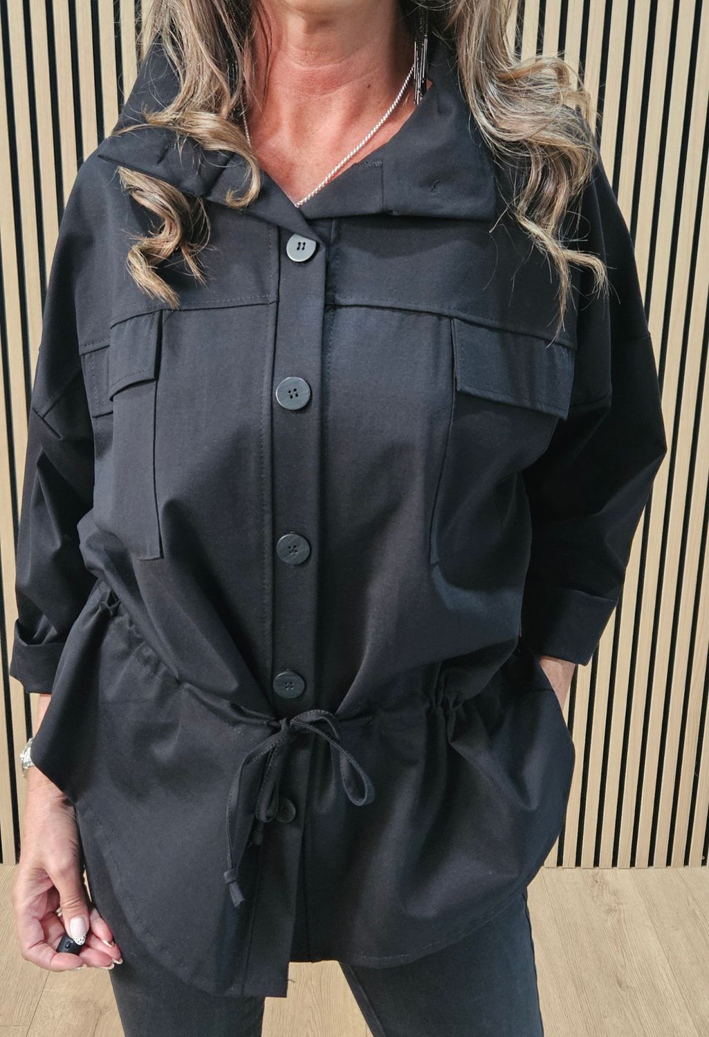 Drawstring-Waist Utility Top – Black