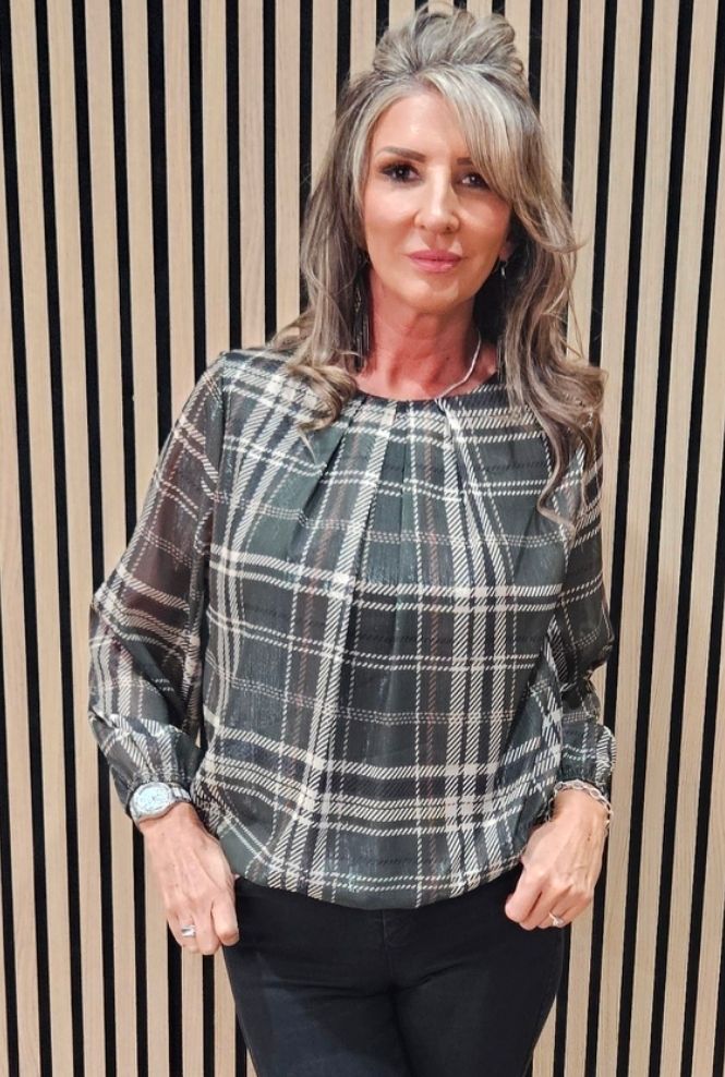 Check-Print Layered Top – Khaki