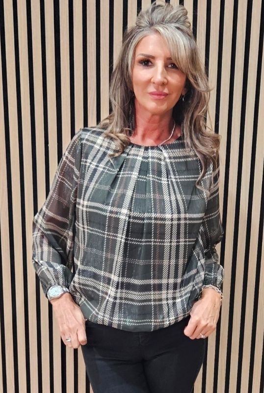 Check-Print Layered Top – Khaki
