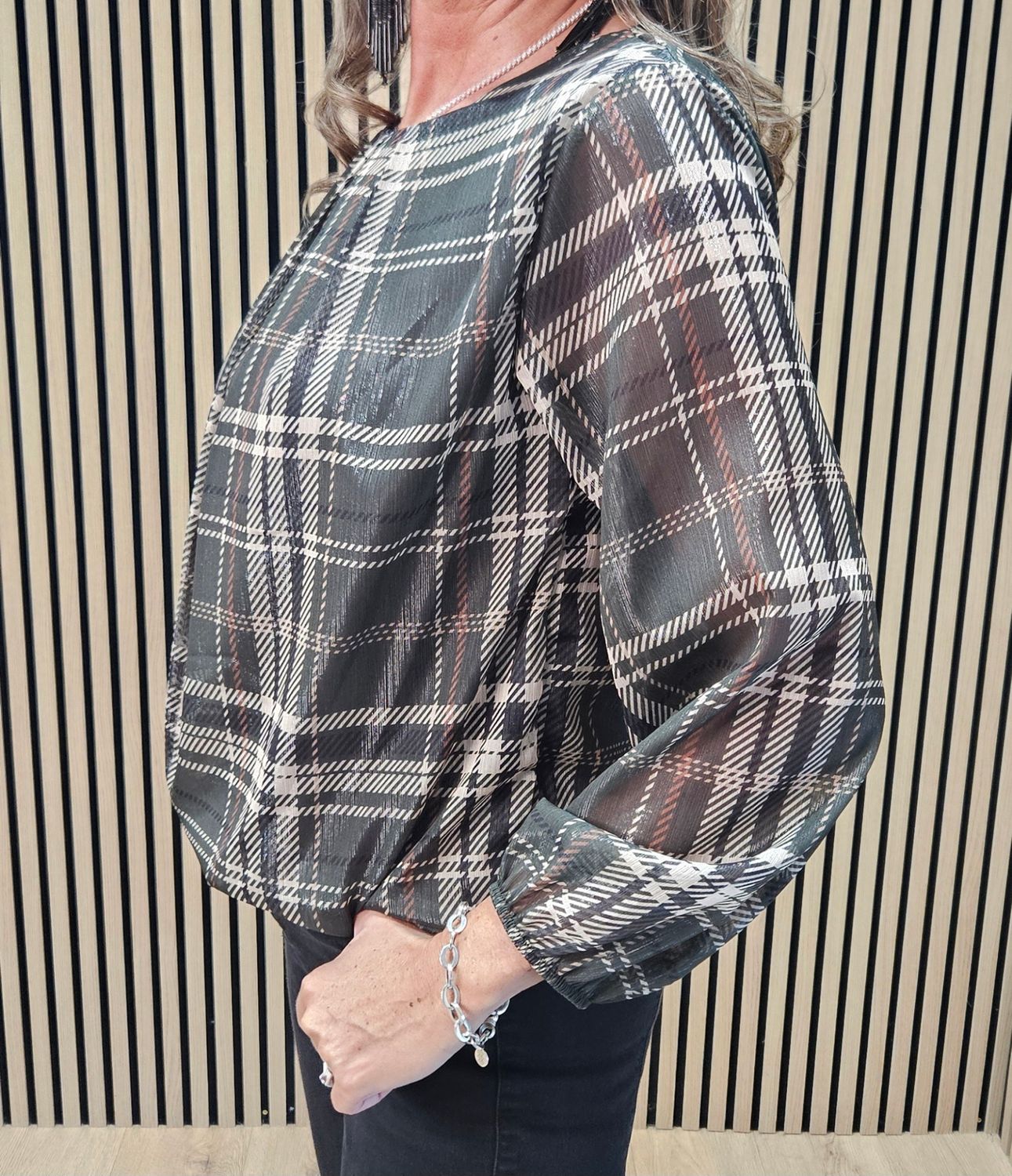 Check-Print Layered Top – Khaki