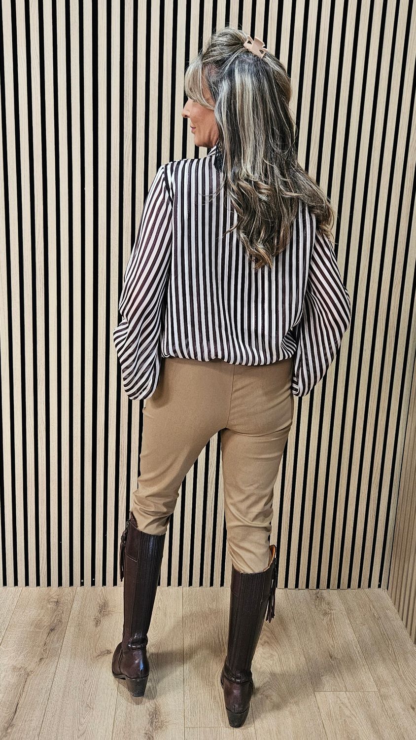 Striped High-Neck Bubble-Hem Top