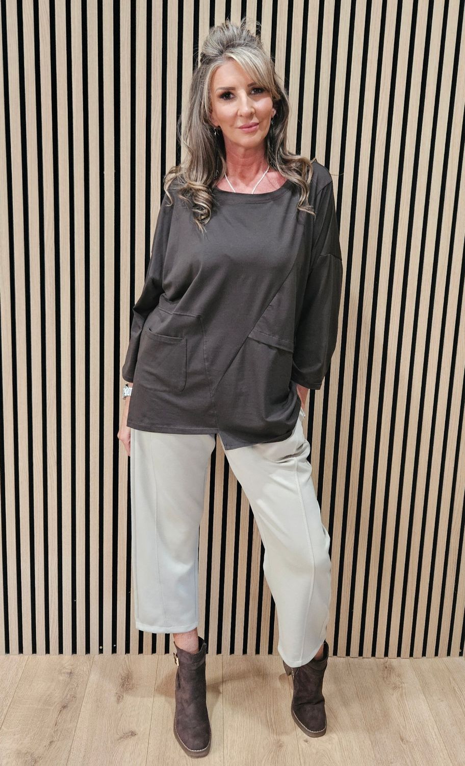 Asymmetric Pocket Cotton Top – Chocolate