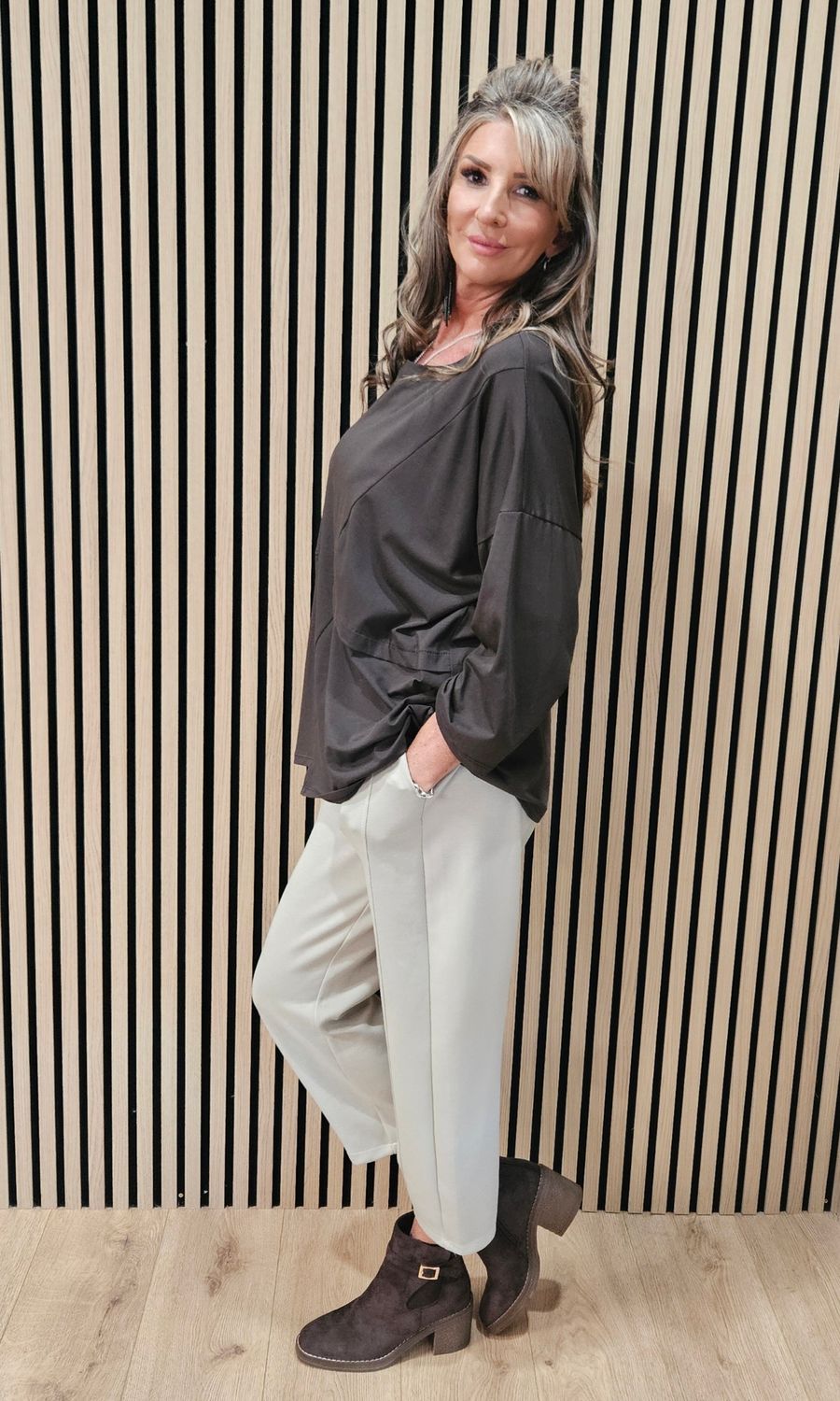Asymmetric Pocket Cotton Top – Chocolate