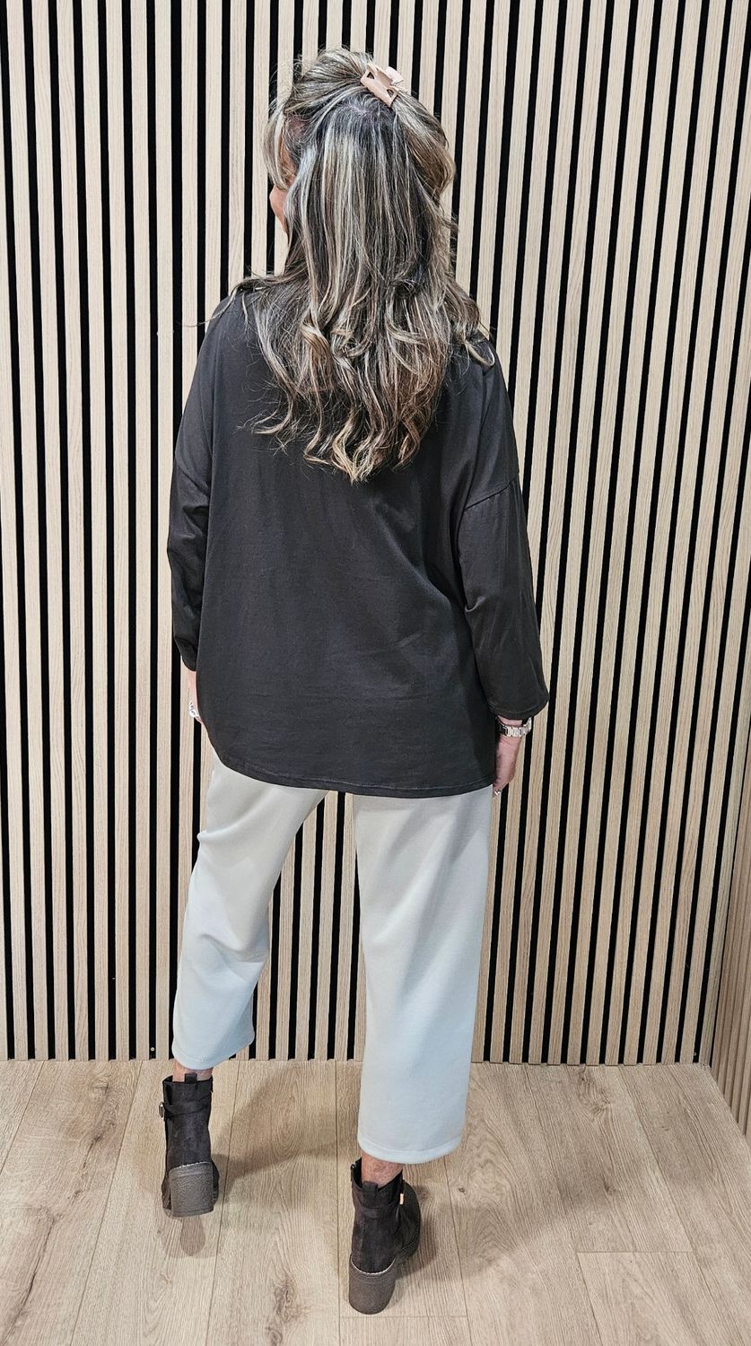 Asymmetric Pocket Cotton Top – Chocolate