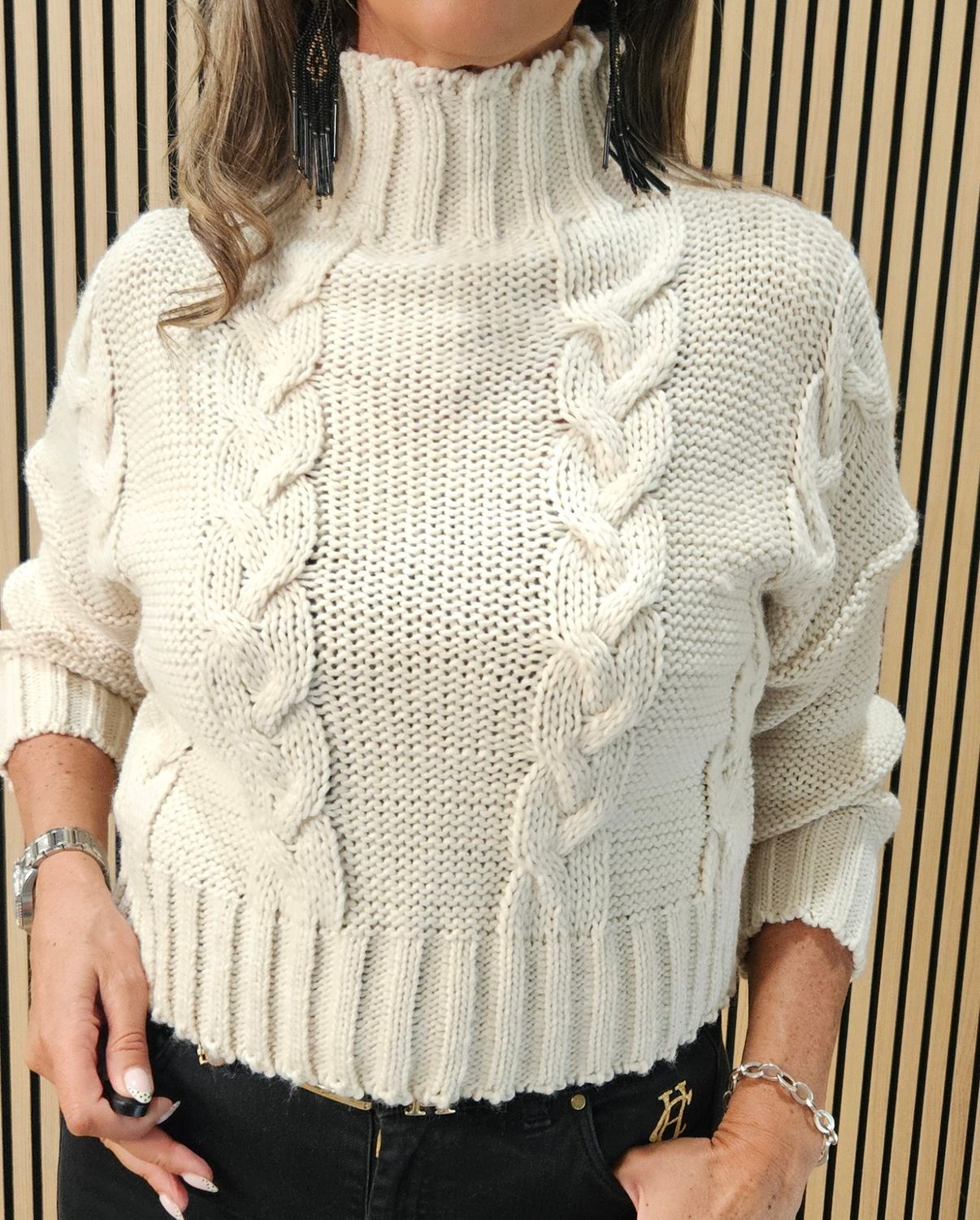 Chunky Cable-Knit High-Neck Jumper