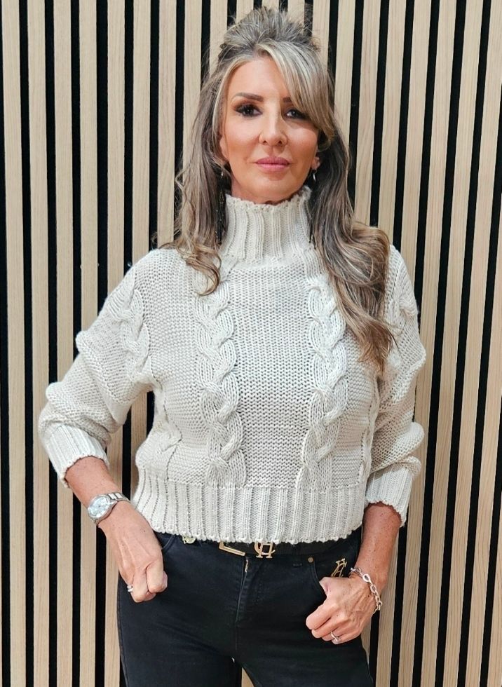 Chunky Cable-Knit High-Neck Jumper