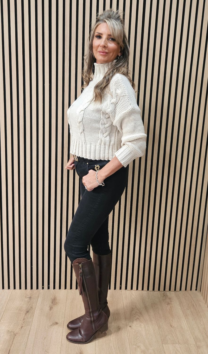 Chunky Cable-Knit High-Neck Jumper
