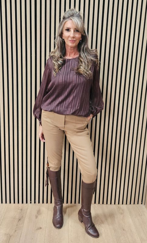 Chocolate Textured Balloon-Sleeve Top