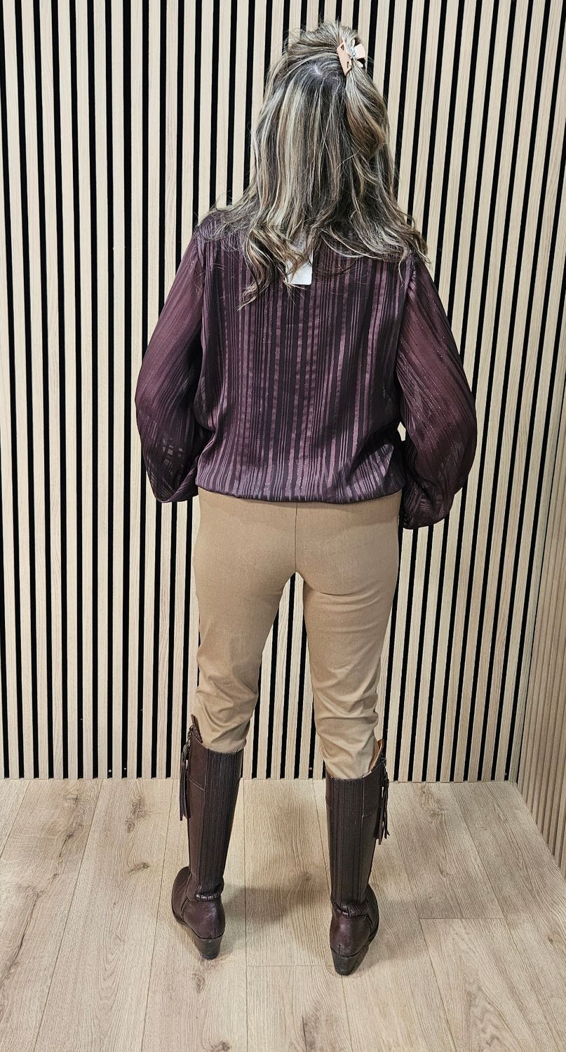 Chocolate Textured Balloon-Sleeve Top