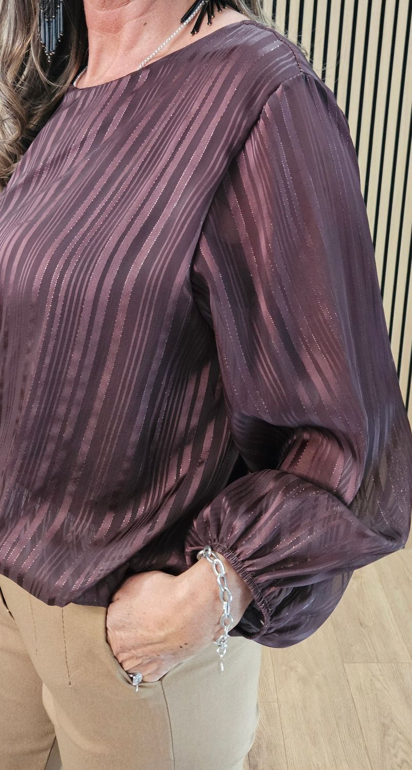 Chocolate Textured Balloon-Sleeve Top