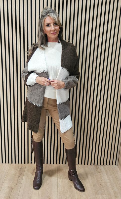 Colour Block Longline Cardigan – Chocolate