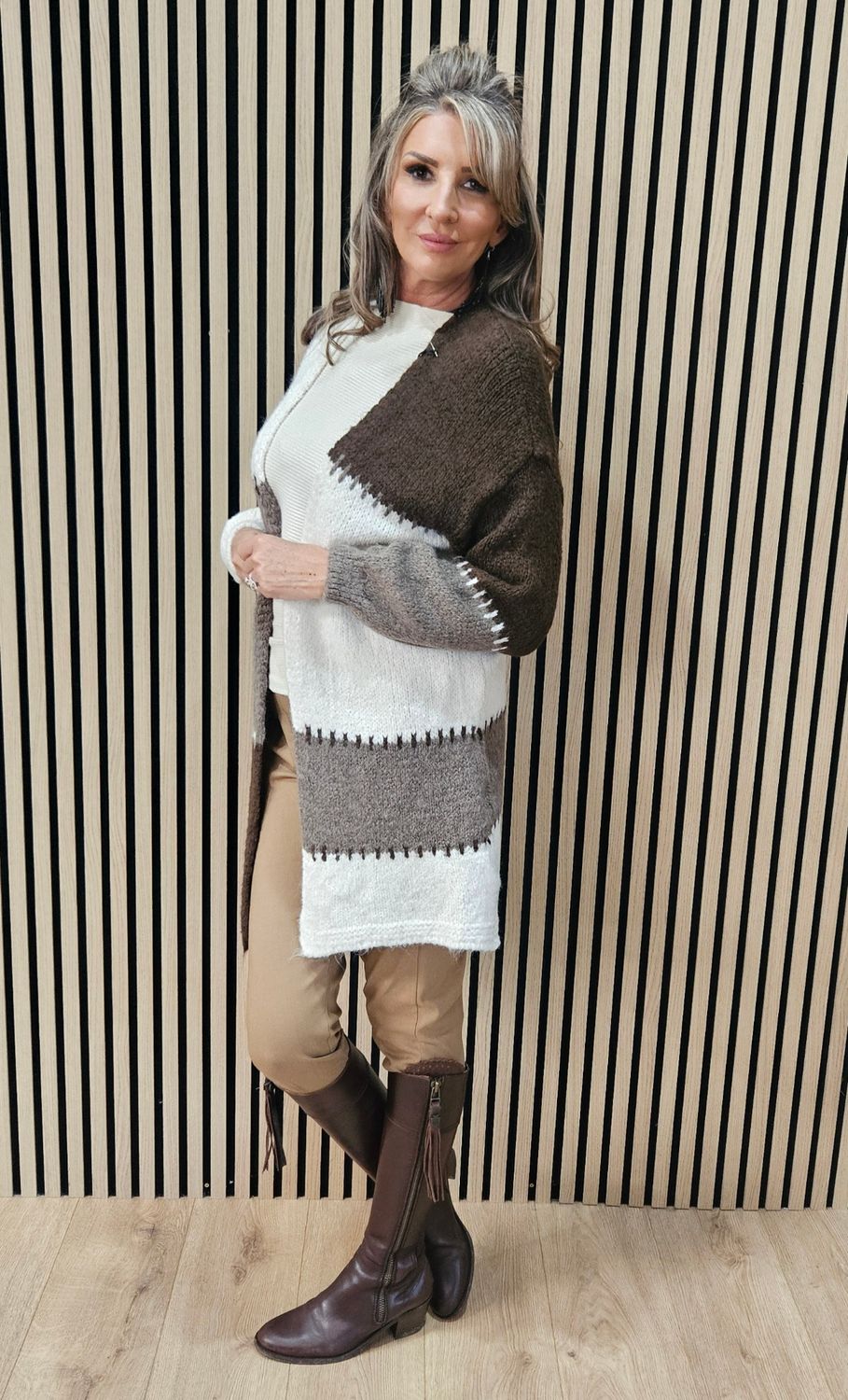 Colour Block Longline Cardigan – Chocolate